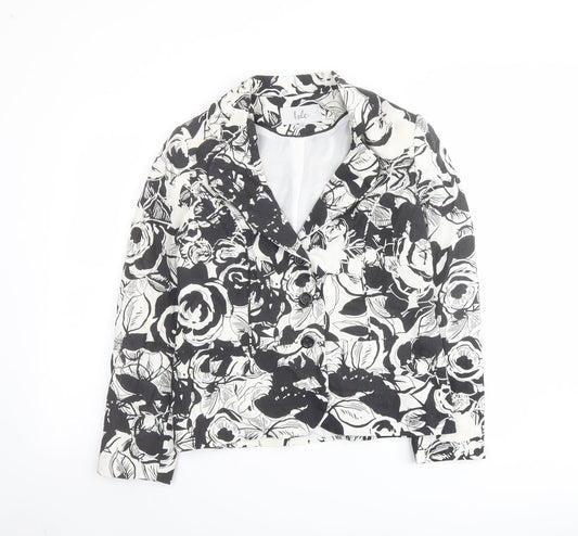 Isle Womens Black Floral Jacket Blazer Size 10 Button
