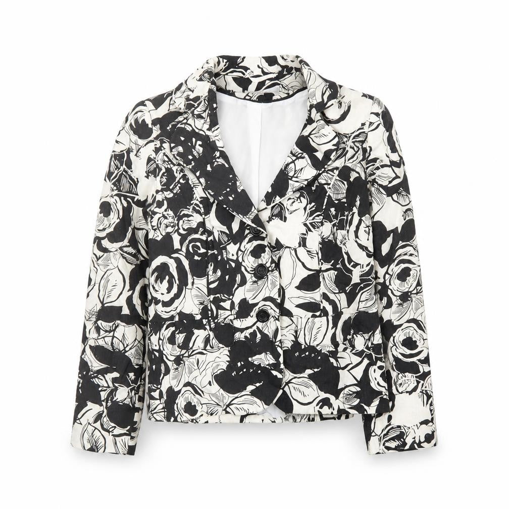 Isle Womens Black Floral Jacket Blazer Size 10 Button