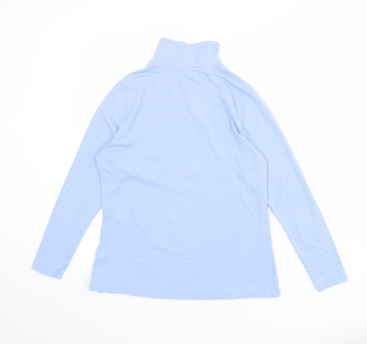 Marks and Spencer Womens Blue Cotton Basic T-Shirt Size 14 High Neck