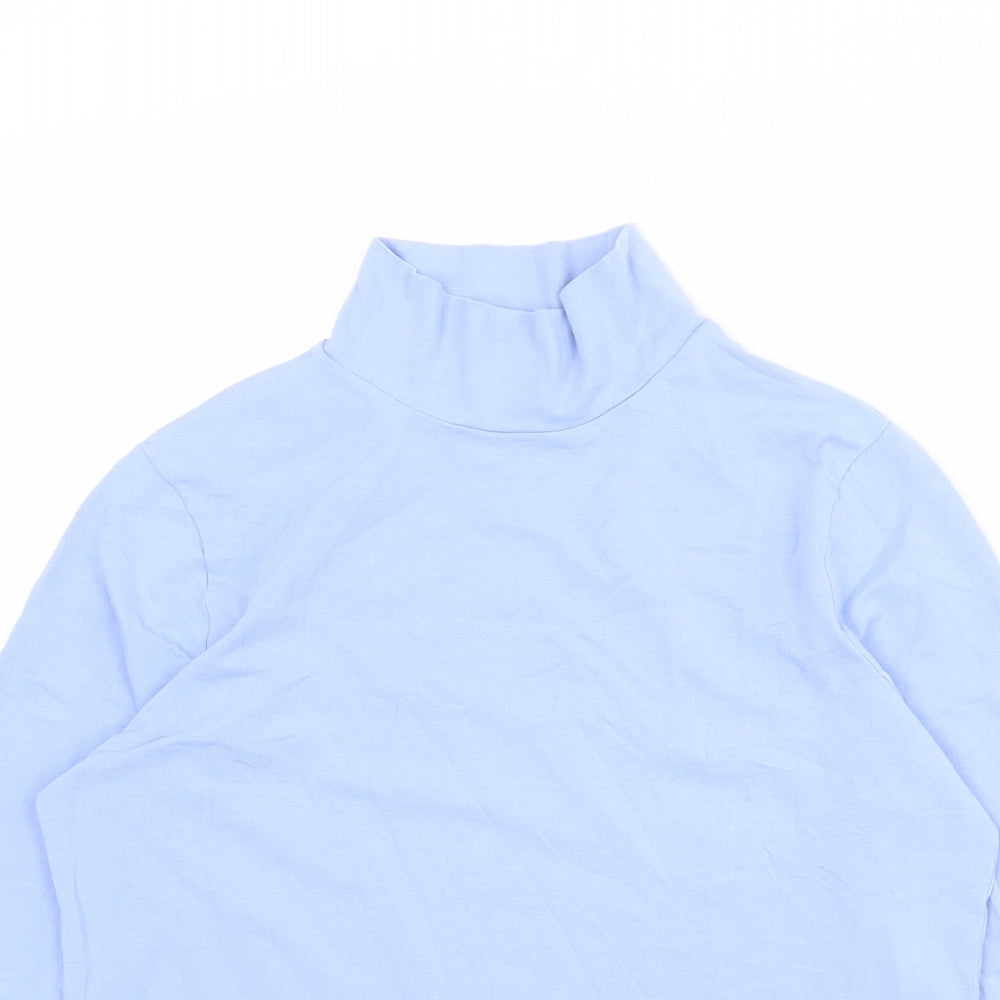 Marks and Spencer Womens Blue Cotton Basic T-Shirt Size 14 High Neck