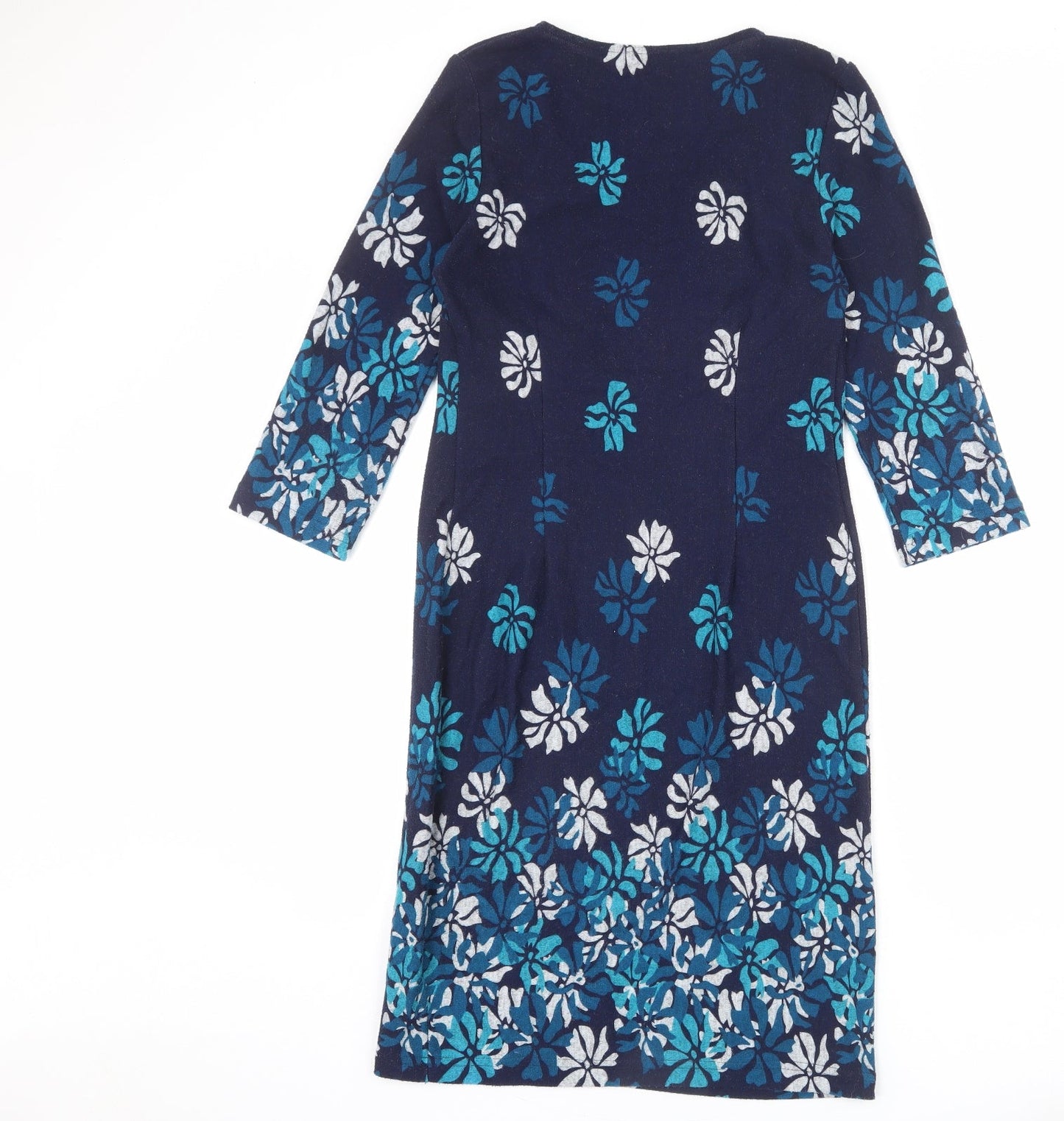 Roman Womens Blue Floral Polyester Shift Size 10 Round Neck Pullover