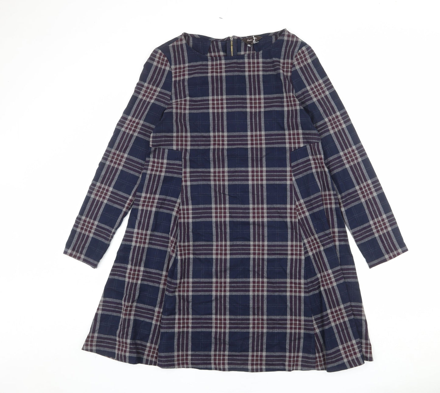 Phase Eight Womens Multicoloured Plaid Polyester A-Line Size 12 Round Neck Zip