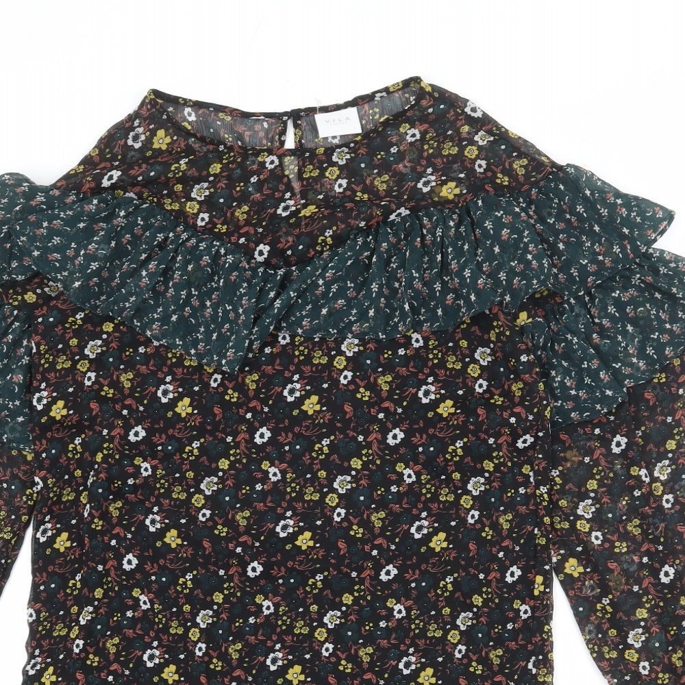 VILA Womens Multicoloured Floral Polyester A-Line Size S Round Neck Button
