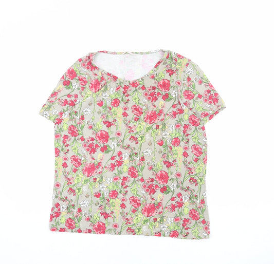 Anna Rose Womens Beige Floral Polyester Basic Blouse Size M Round Neck