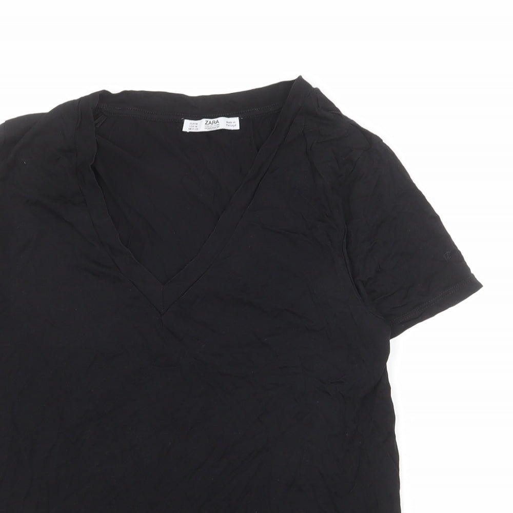 Zara Womens Black Polyester Basic T-Shirt Size M Round Neck