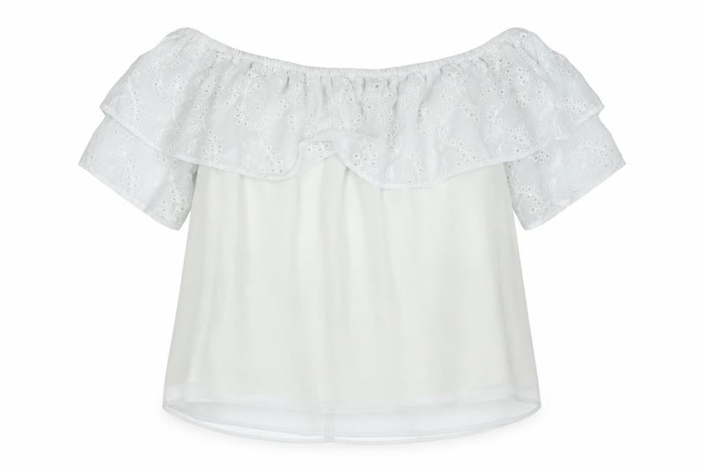 Only Womens White Polyester Basic Blouse Size 6 Off the Shoulder - Broderie Anglaise Details