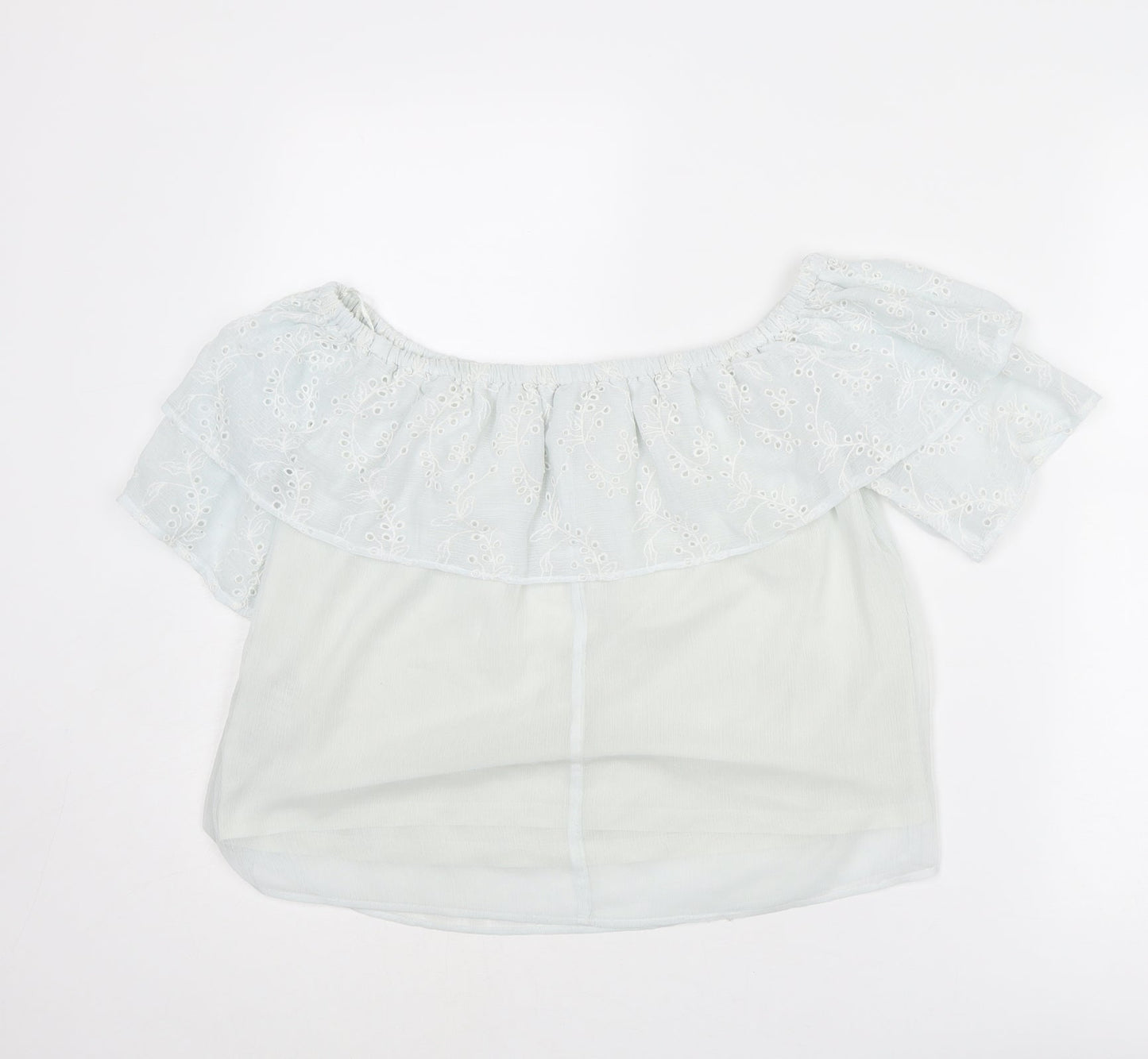Only Womens White Polyester Basic Blouse Size 6 Off the Shoulder - Broderie Anglaise Details