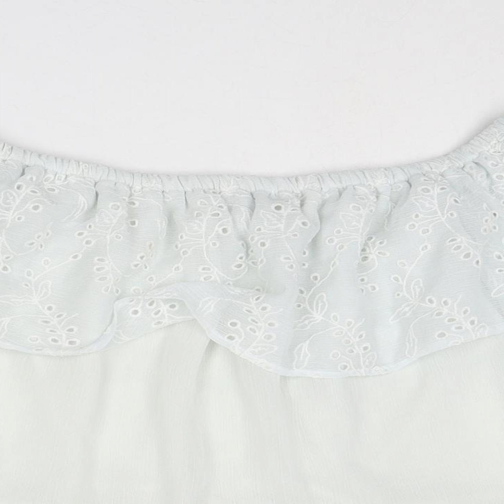 Only Womens White Polyester Basic Blouse Size 6 Off the Shoulder - Broderie Anglaise Details