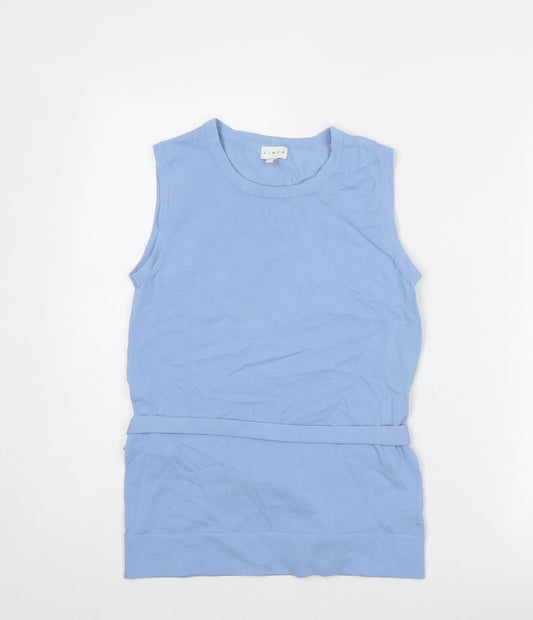 Linea Womens Blue Viscose Basic Blouse Size 8 Crew Neck