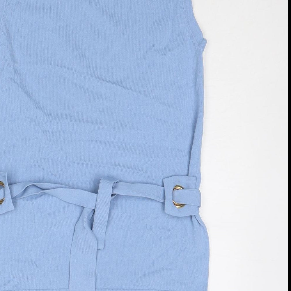 Linea Womens Blue Viscose Basic Blouse Size 8 Crew Neck