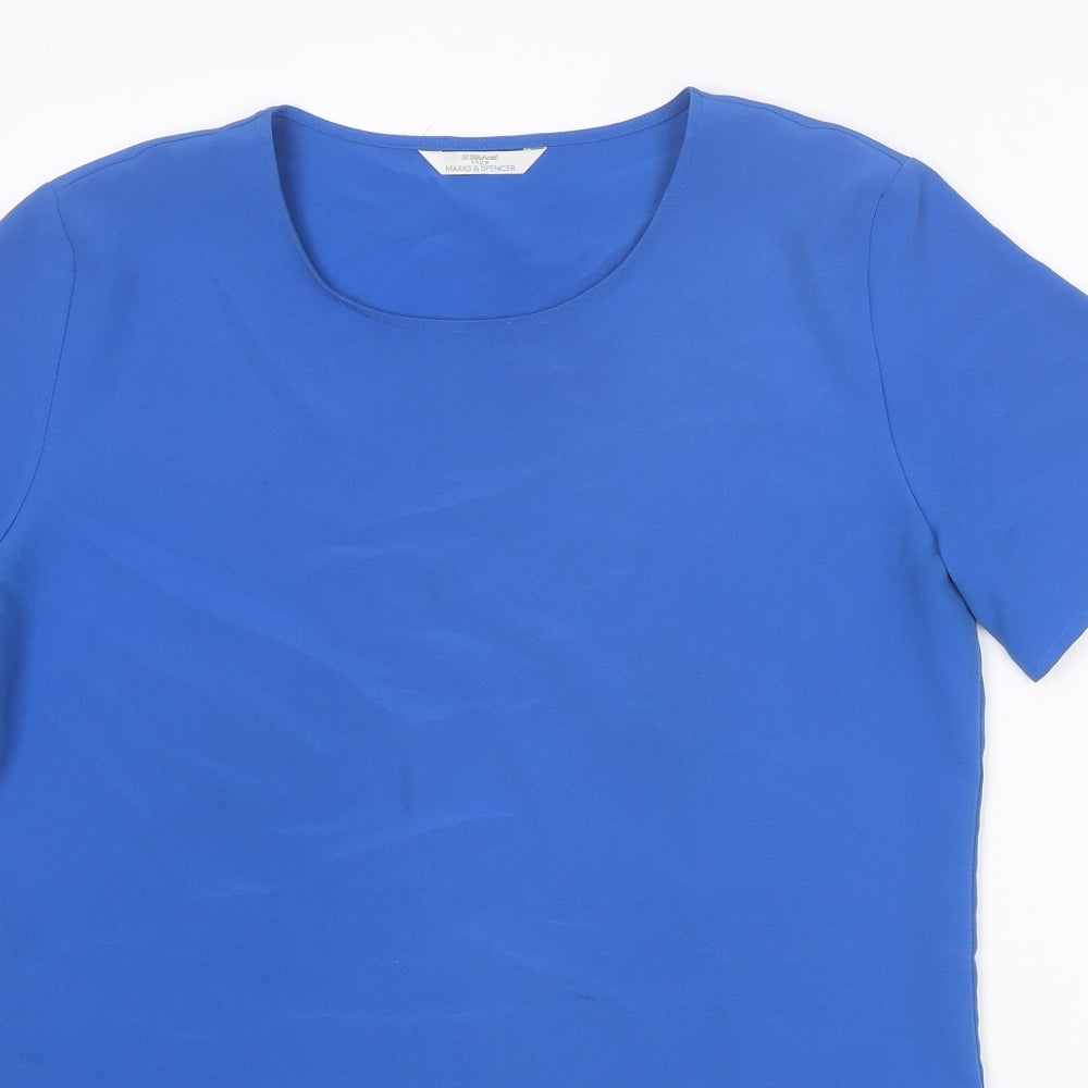 St Michael Womens Blue Polyester Basic T-Shirt Size 10 Crew Neck