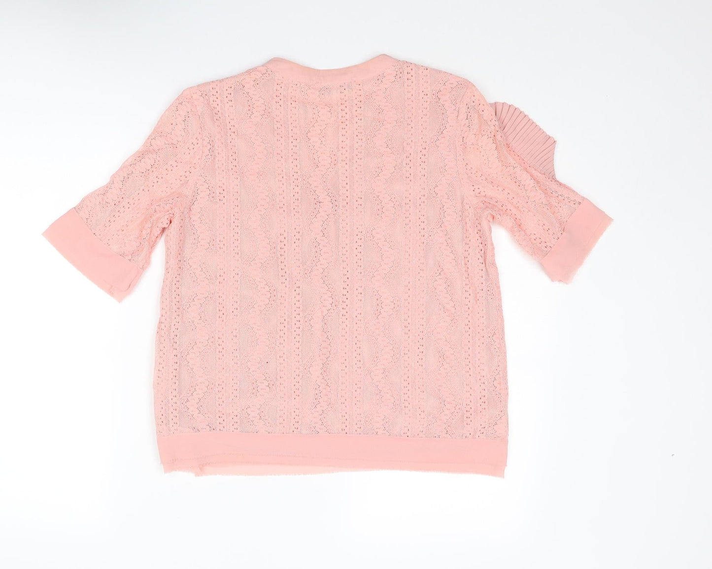 Jaune Rouge Womens Pink Polyester Basic Blouse Size M V-Neck - Lace Detail