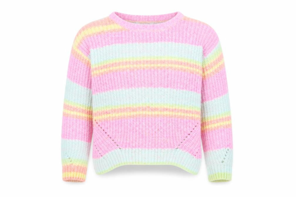 Marks and Spencer Girls Multicoloured Round Neck Striped Polyester Pullover Jumper Size 13-14 Years Pullover