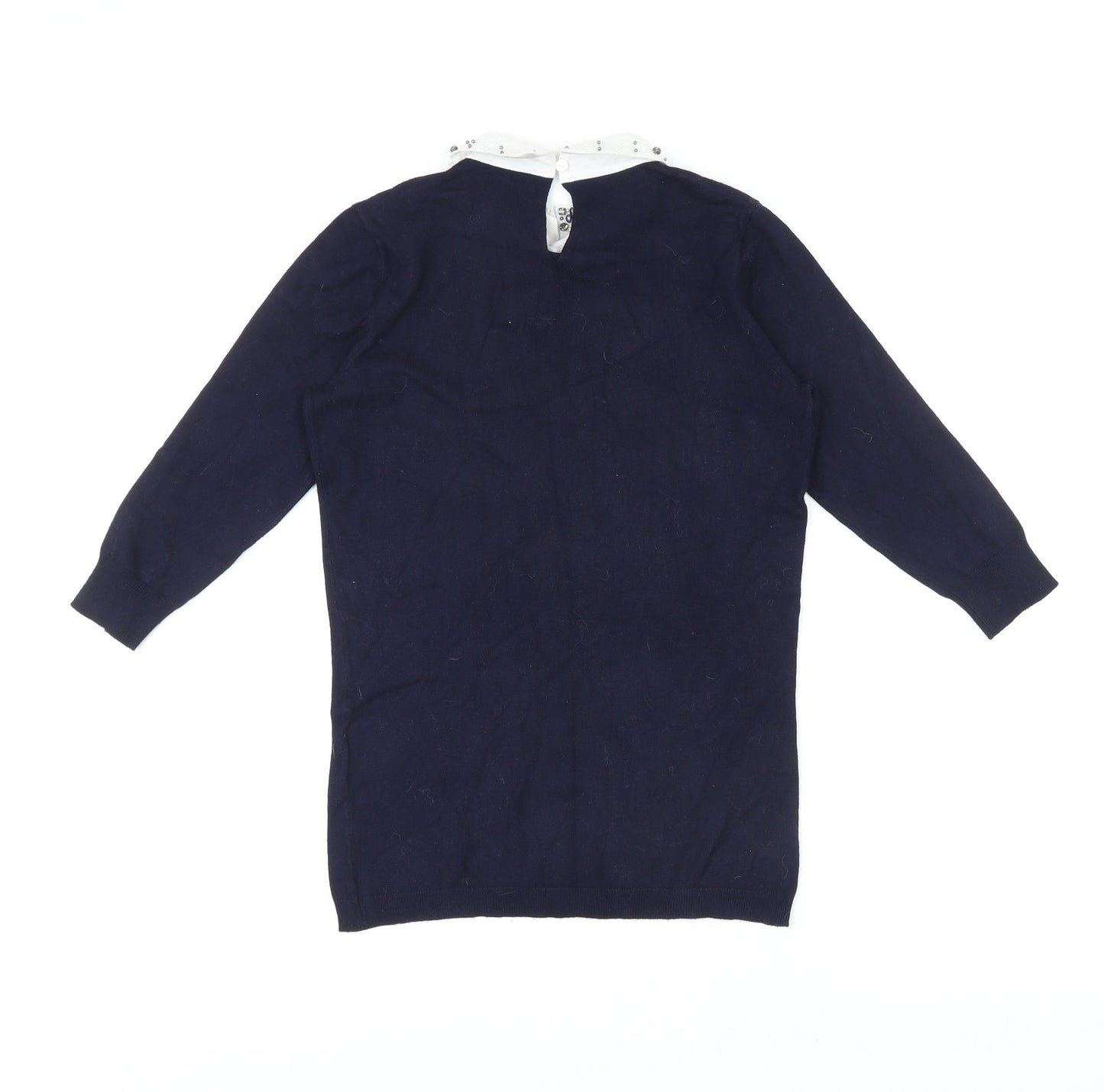 Warehouse Womens Blue Collared Viscose Pullover Jumper Size 8