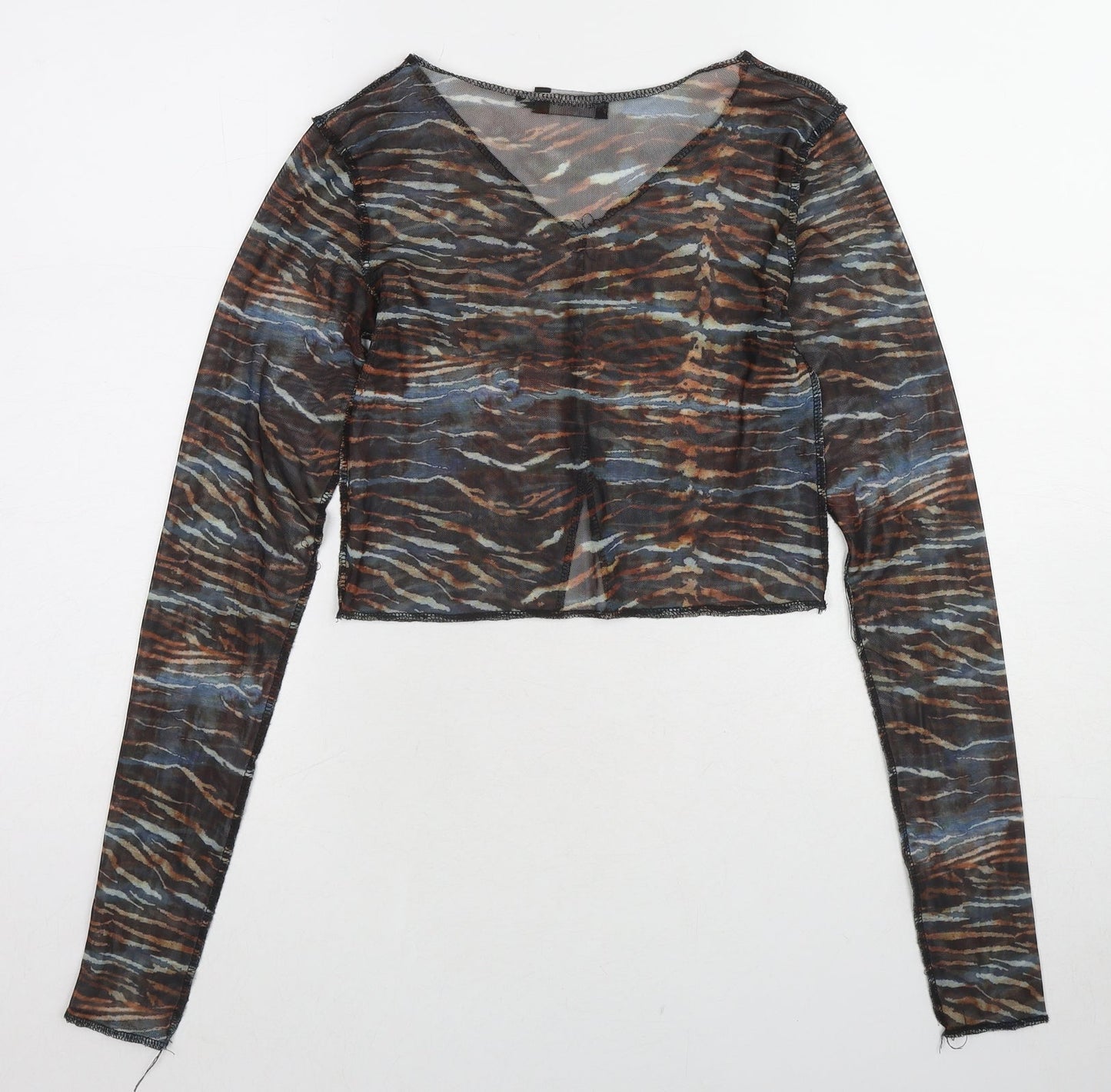 PRETTYLITTLETHING Womens Multicoloured Geometric Polyester Cropped Blouse Size 8 V-Neck