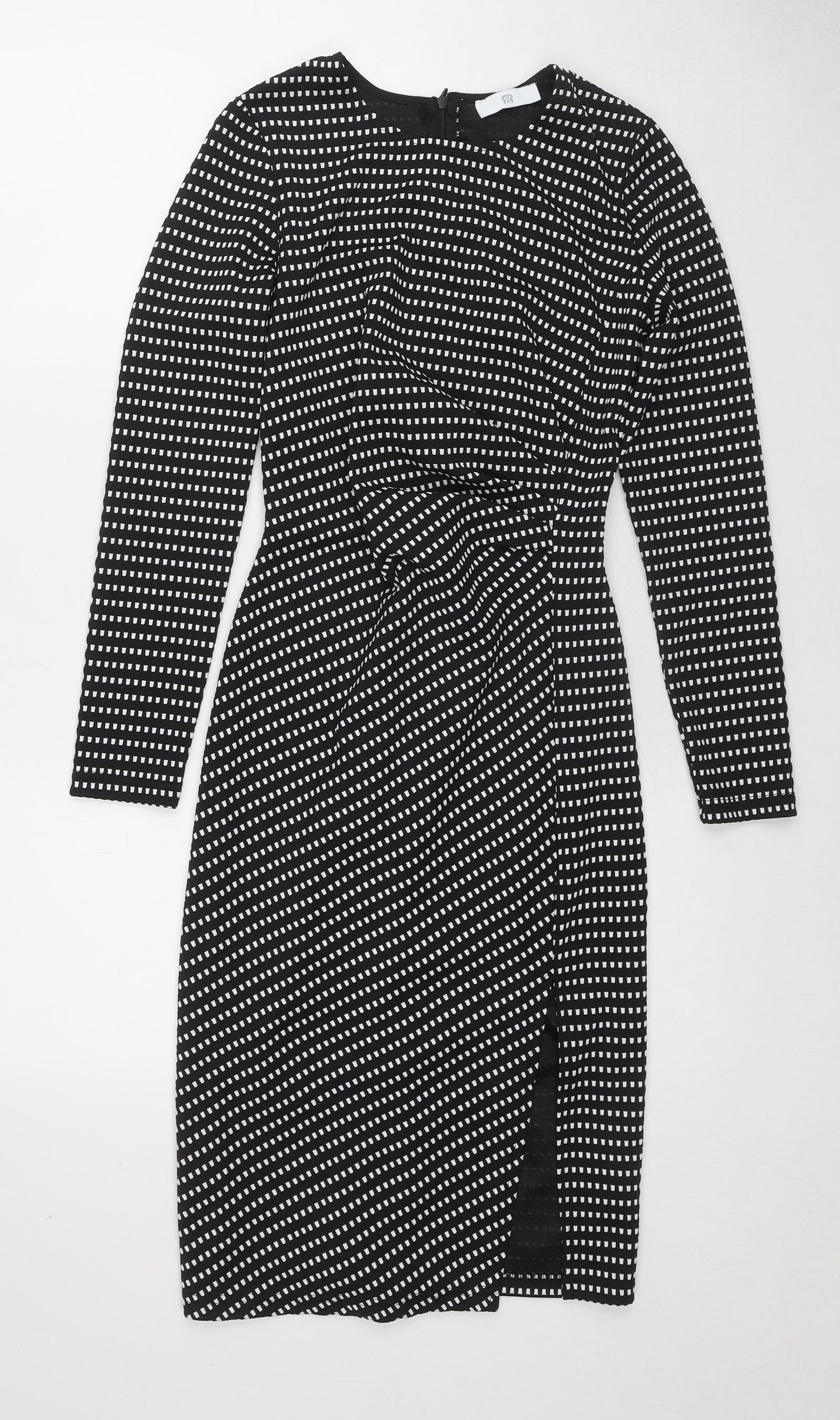 River Island Womens Black Geometric Polyester Pencil Dress Size S Round Neck Zip