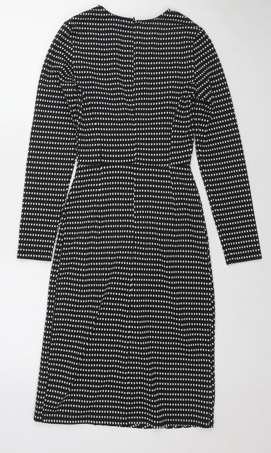 River Island Womens Black Geometric Polyester Pencil Dress Size S Round Neck Zip