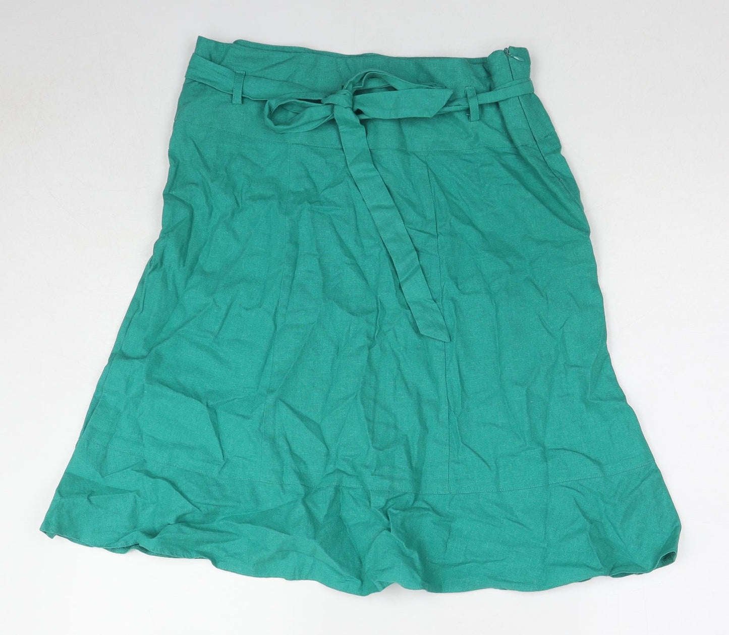Dorothy Perkins Womens Green Linen A-Line Skirt Size 12 Zip - Belt included