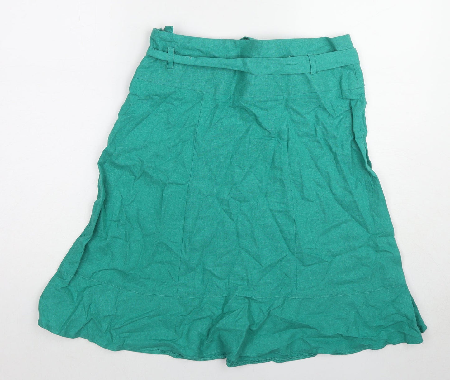 Dorothy Perkins Womens Green Linen A-Line Skirt Size 12 Zip - Belt included