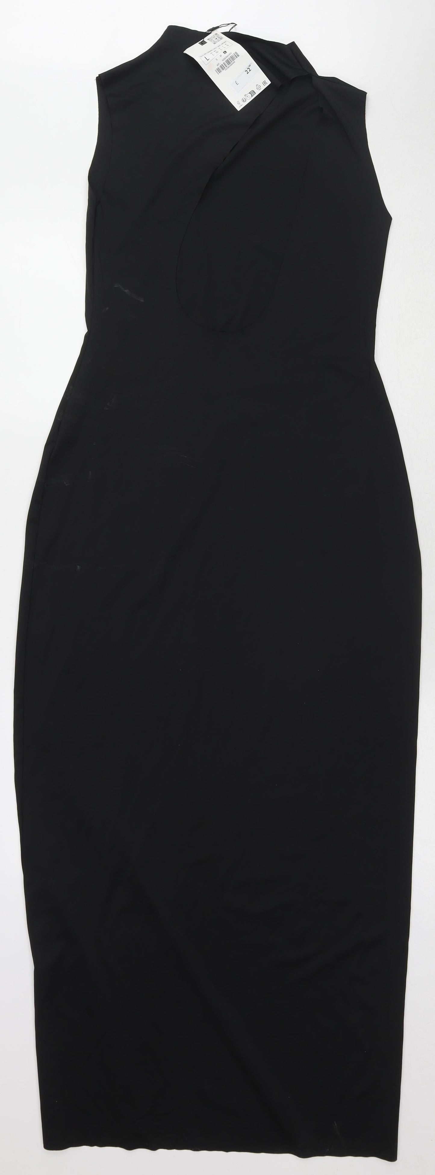 Zara Womens Black Polyester Maxi Size L Mock Neck Pullover