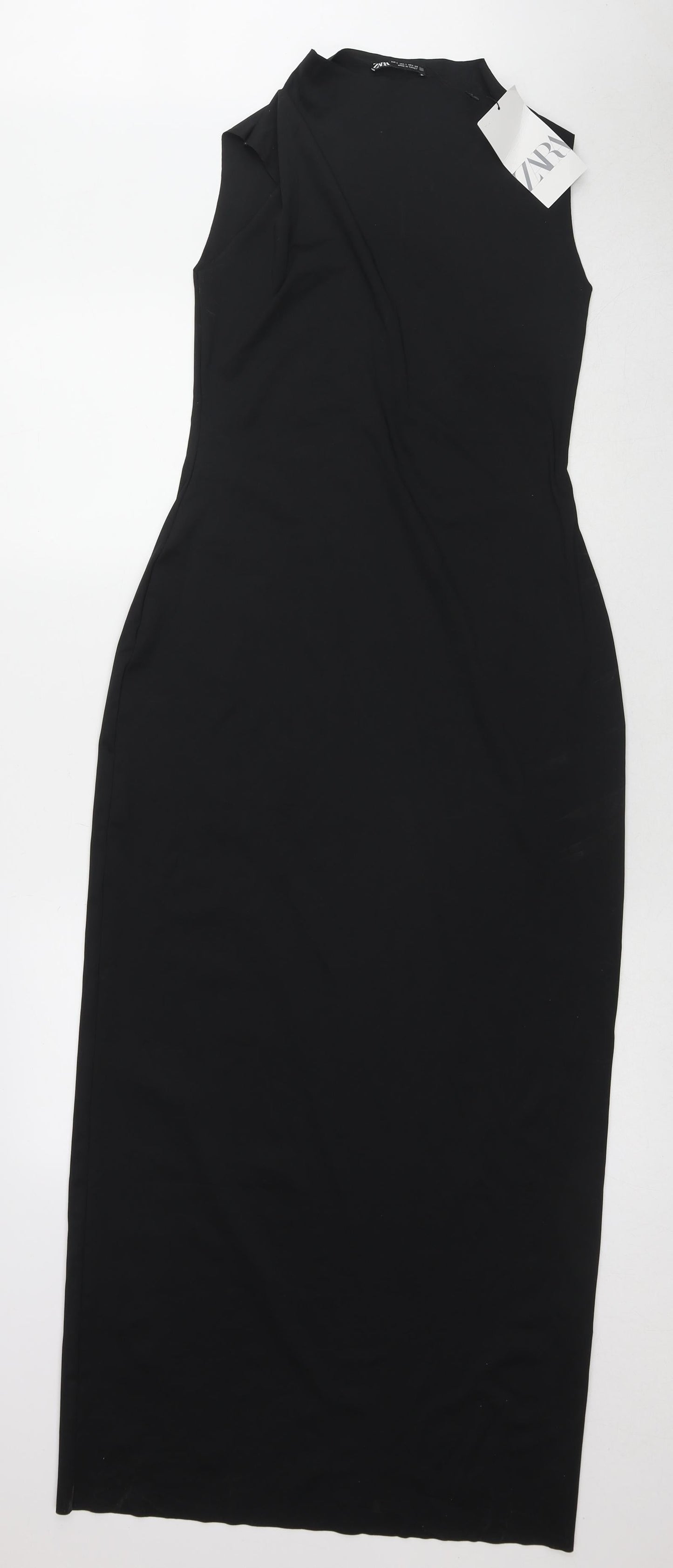 Zara Womens Black Polyester Maxi Size L Mock Neck Pullover