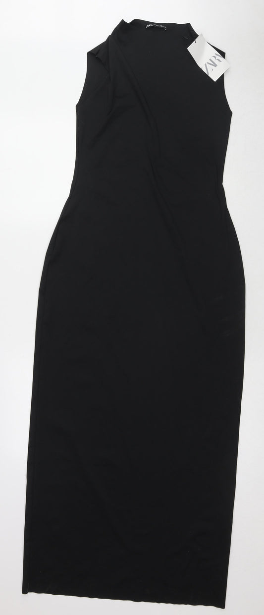 Zara Womens Black Polyester Maxi Size L Mock Neck Pullover