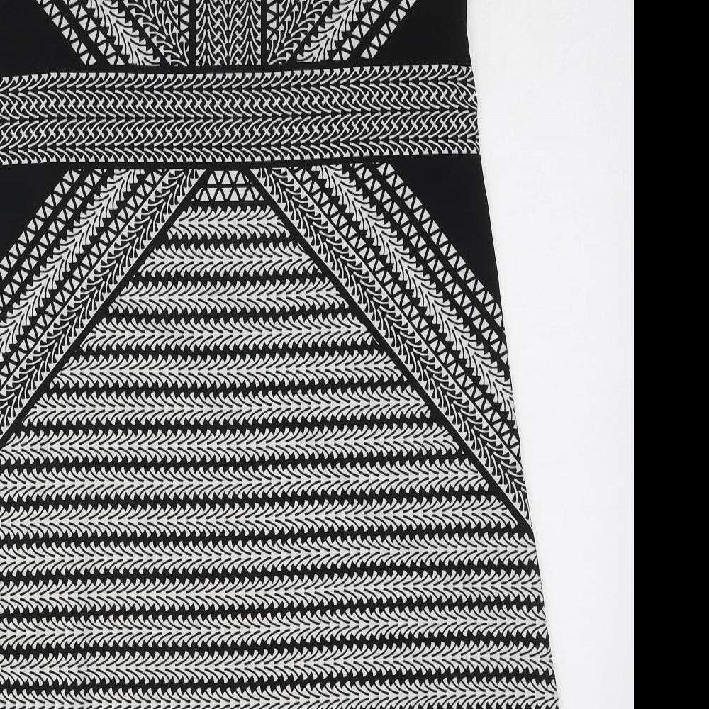 Max Studio Womens Black Geometric Polyester A-Line Size M Round Neck Pullover