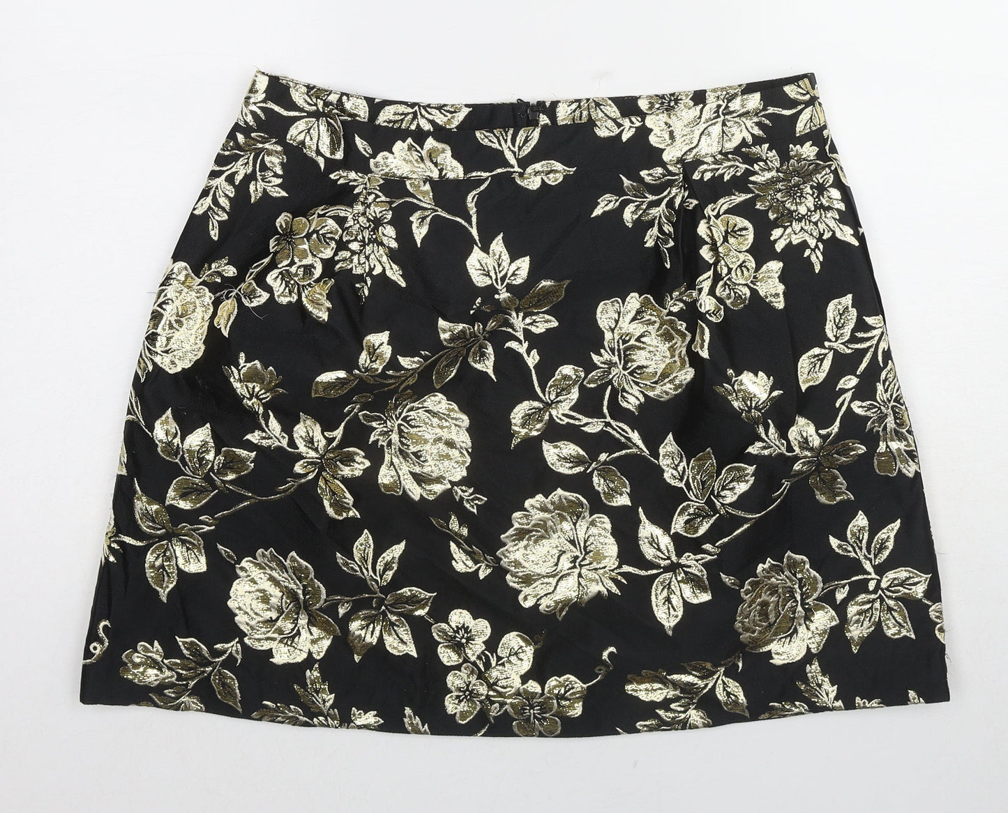 VILA Womens Black Floral Polyester A-Line Skirt Size XL Zip