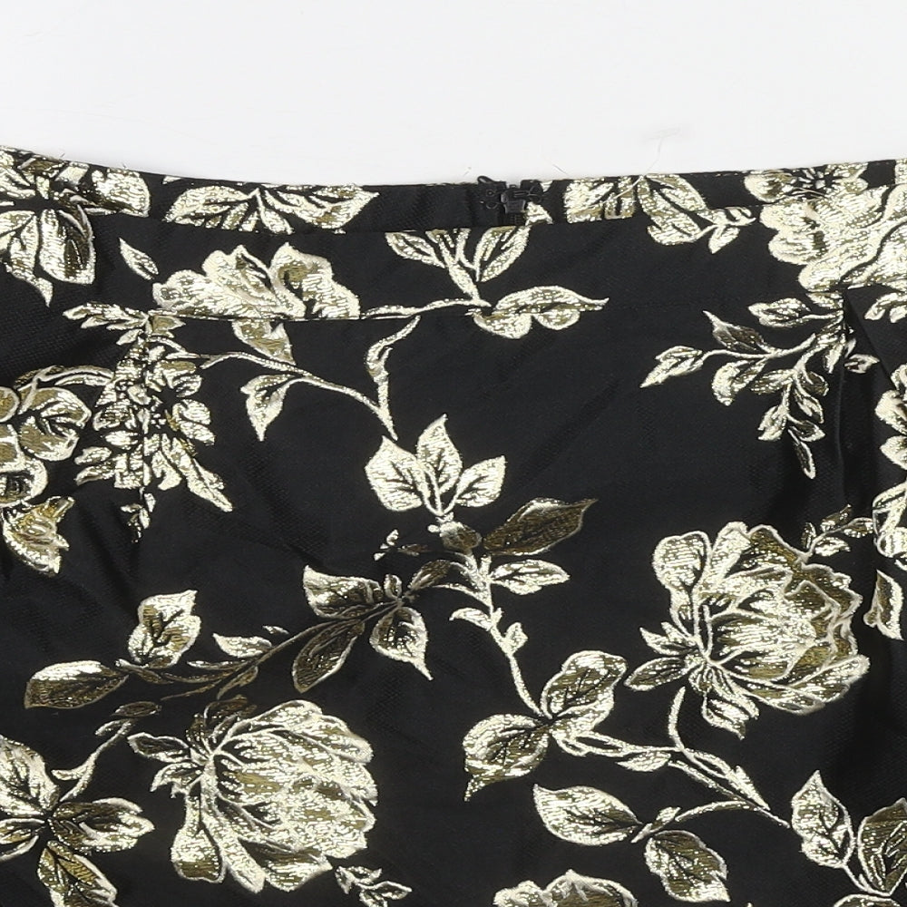 VILA Womens Black Floral Polyester A-Line Skirt Size XL Zip