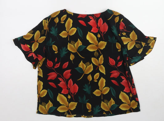 LM Womens Multicoloured Geometric Polyester Basic Blouse Size S V-Neck - Leaves Print