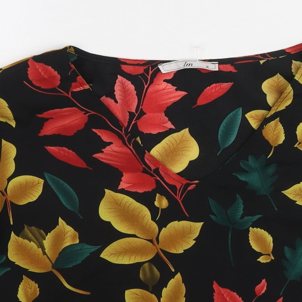 LM Womens Multicoloured Geometric Polyester Basic Blouse Size S V-Neck - Leaves Print