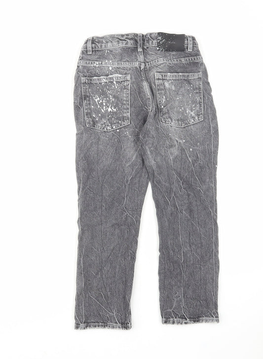 Zara Girls Grey Cotton Straight Jeans Size 8 Years Regular Zip - Distressed