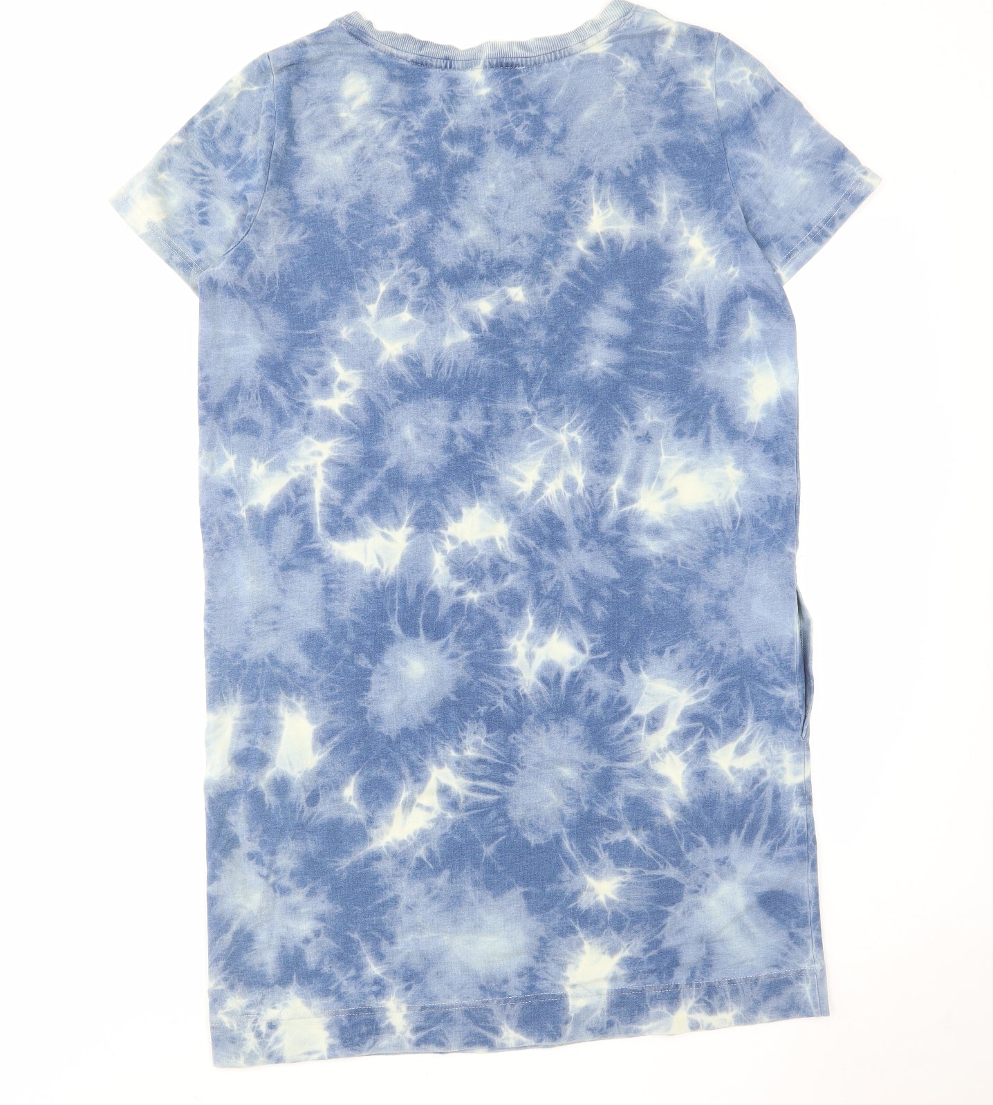 Fame & Delancy Womens Blue Geometric Cotton T-Shirt Dress Size M V-Neck Pullover