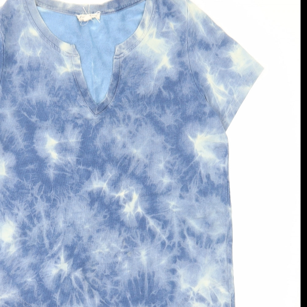Fame & Delancy Womens Blue Geometric Cotton T-Shirt Dress Size M V-Neck Pullover