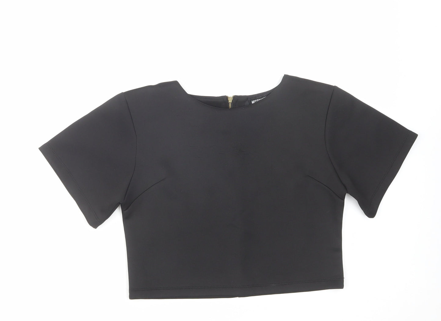 Missguided Womens Black Polyester Cropped T-Shirt Size 8 Round Neck