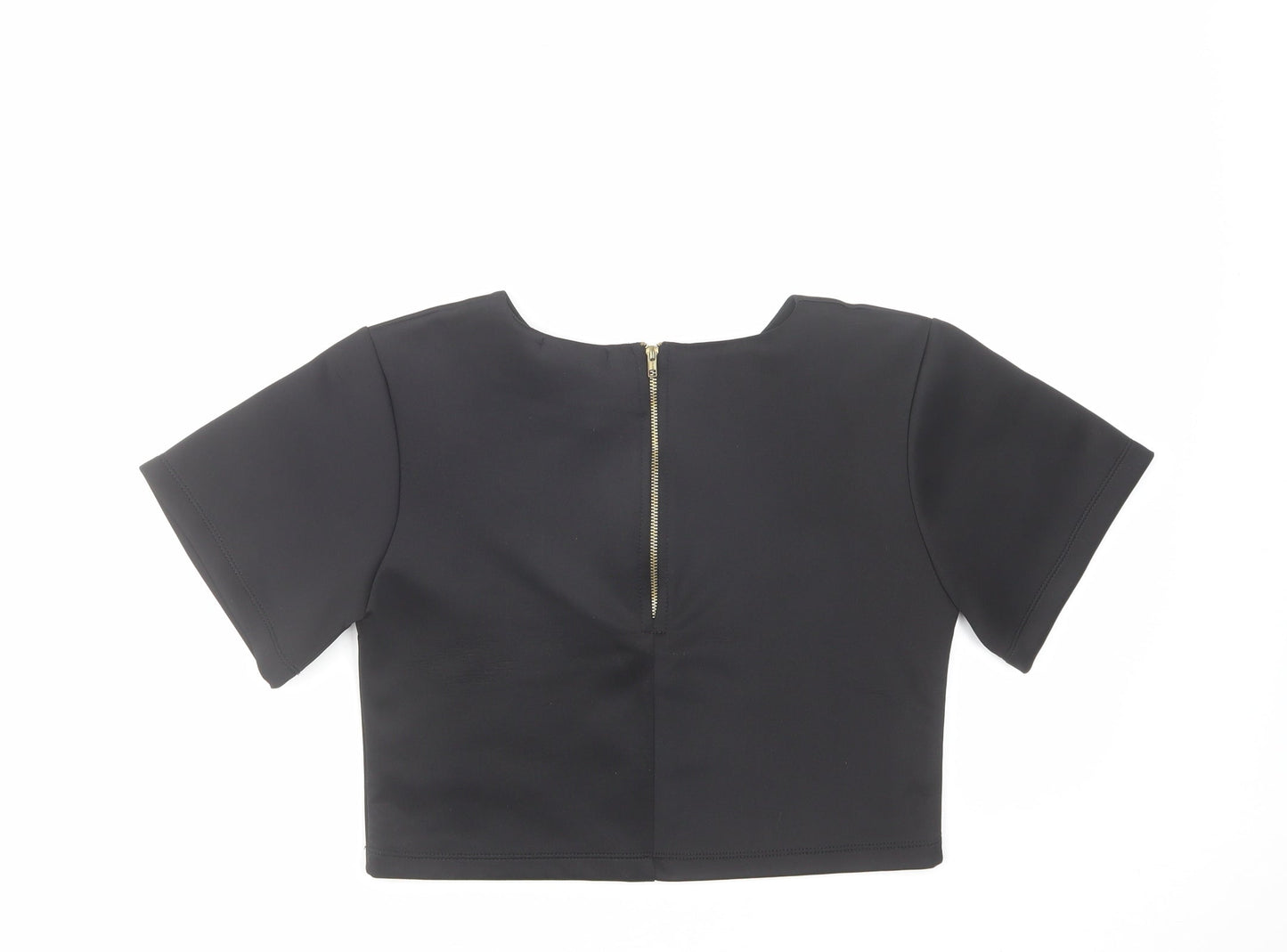 Missguided Womens Black Polyester Cropped T-Shirt Size 8 Round Neck