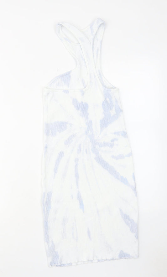 Zara Womens Blue Geometric Cotton Bodycon Size M Round Neck Pullover