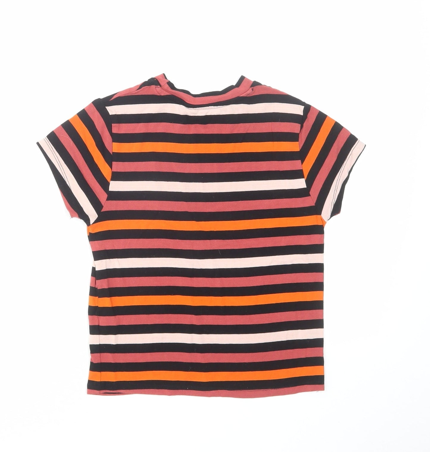 NUON Womens Multicoloured Striped Viscose Basic T-Shirt Size S Crew Neck