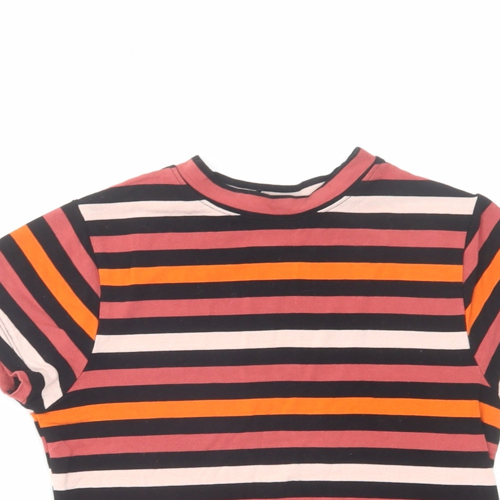 NUON Womens Multicoloured Striped Viscose Basic T-Shirt Size S Crew Neck