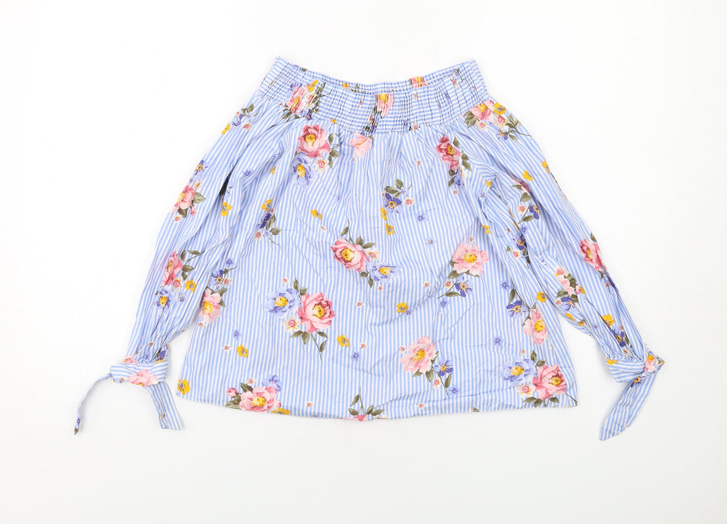 New Look Womens Blue Striped Cotton Basic Blouse Size 8 Off the Shoulder - Floral