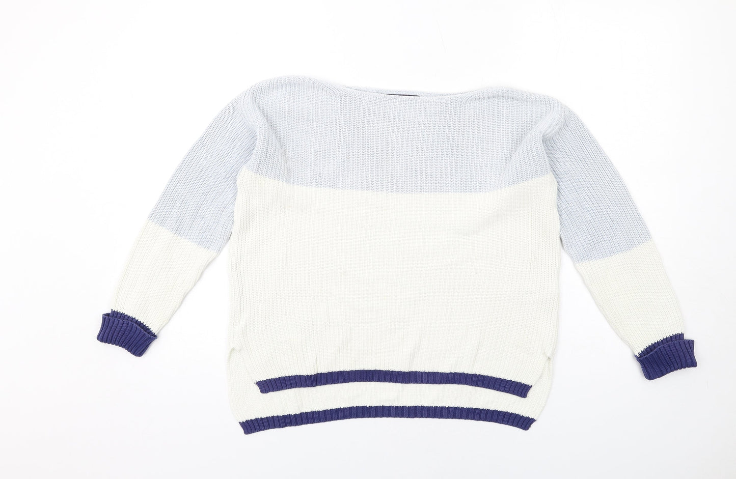 Marks and Spencer Womens Blue Boat Neck Cotton Pullover Jumper Size M
