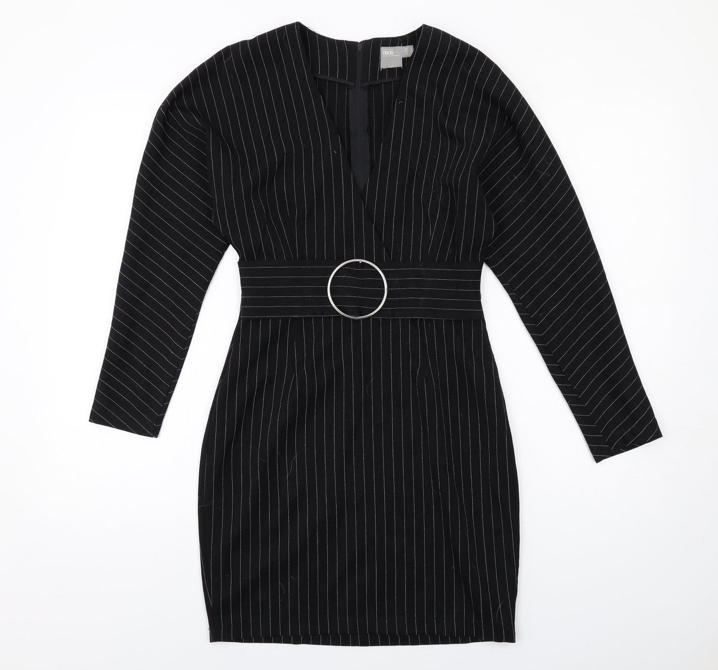 ASOS Womens Black Striped Polyester Shift Size 6 V-Neck Zip