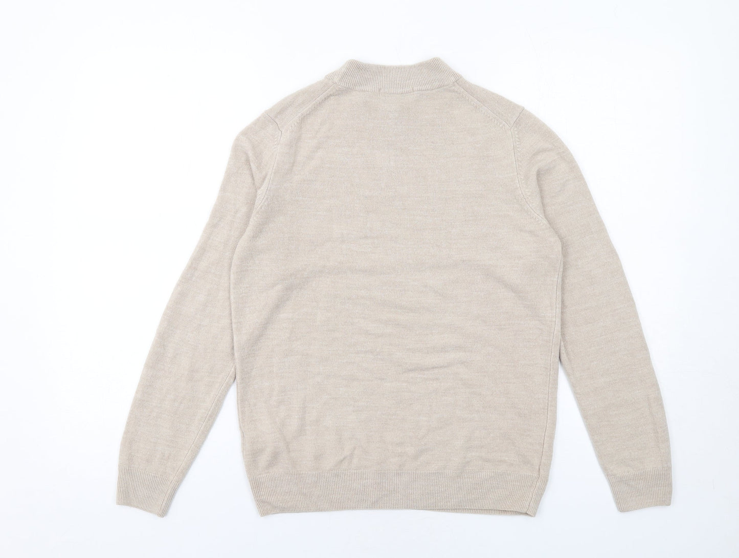 Classic Womens Beige Mock Neck Acrylic Pullover Jumper Size 12