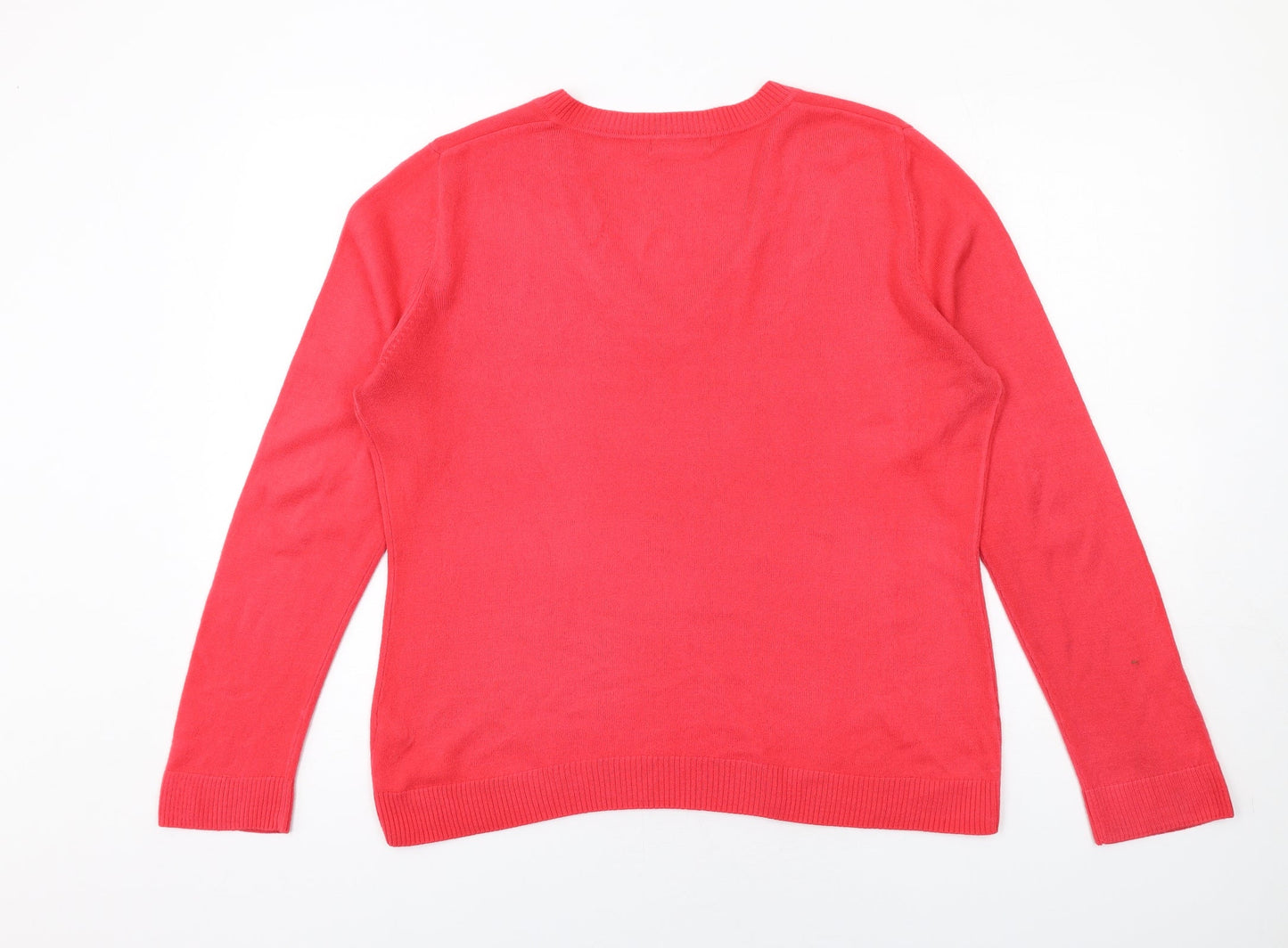 South Womens Red V-Neck Acrylic Pullover Jumper Size 14