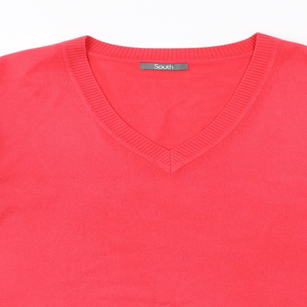 South Womens Red V-Neck Acrylic Pullover Jumper Size 14