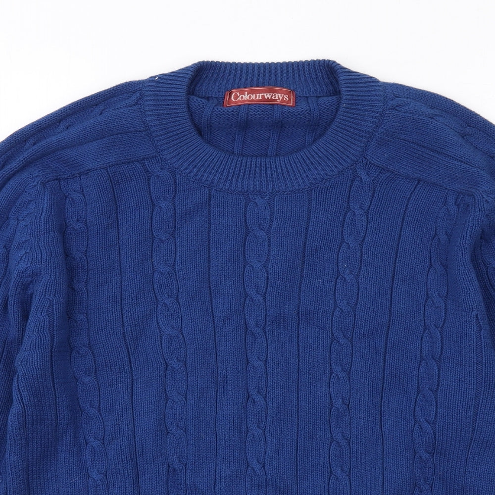 Colourways Womens Blue Round Neck Cotton Pullover Jumper Size 8