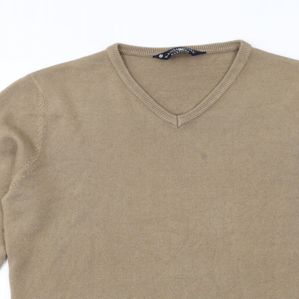 Kensington Womens Beige V-Neck Acrylic Pullover Jumper Size M