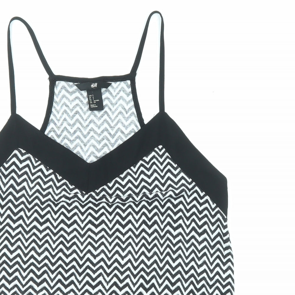H&M Womens Black Geometric Polyester Camisole Tank Size S V-Neck