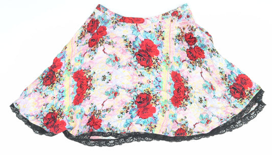 Mink Pink Womens Multicoloured Floral Viscose Skater Skirt Size S Zip