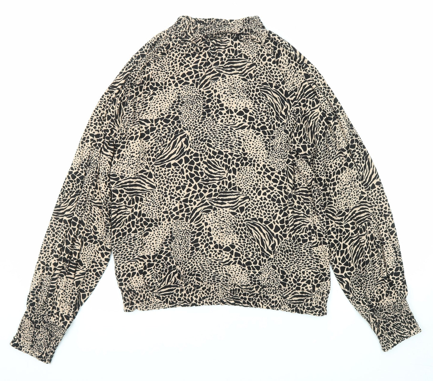 Marks and Spencer Womens Black Animal Print Viscose Basic Blouse Size 14 Mock Neck